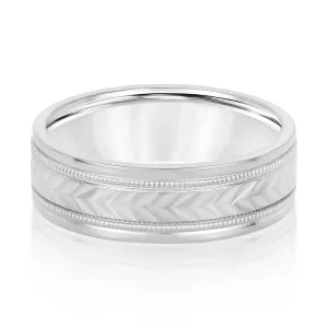 Men's Leafy Floral Design with Milgrain Band