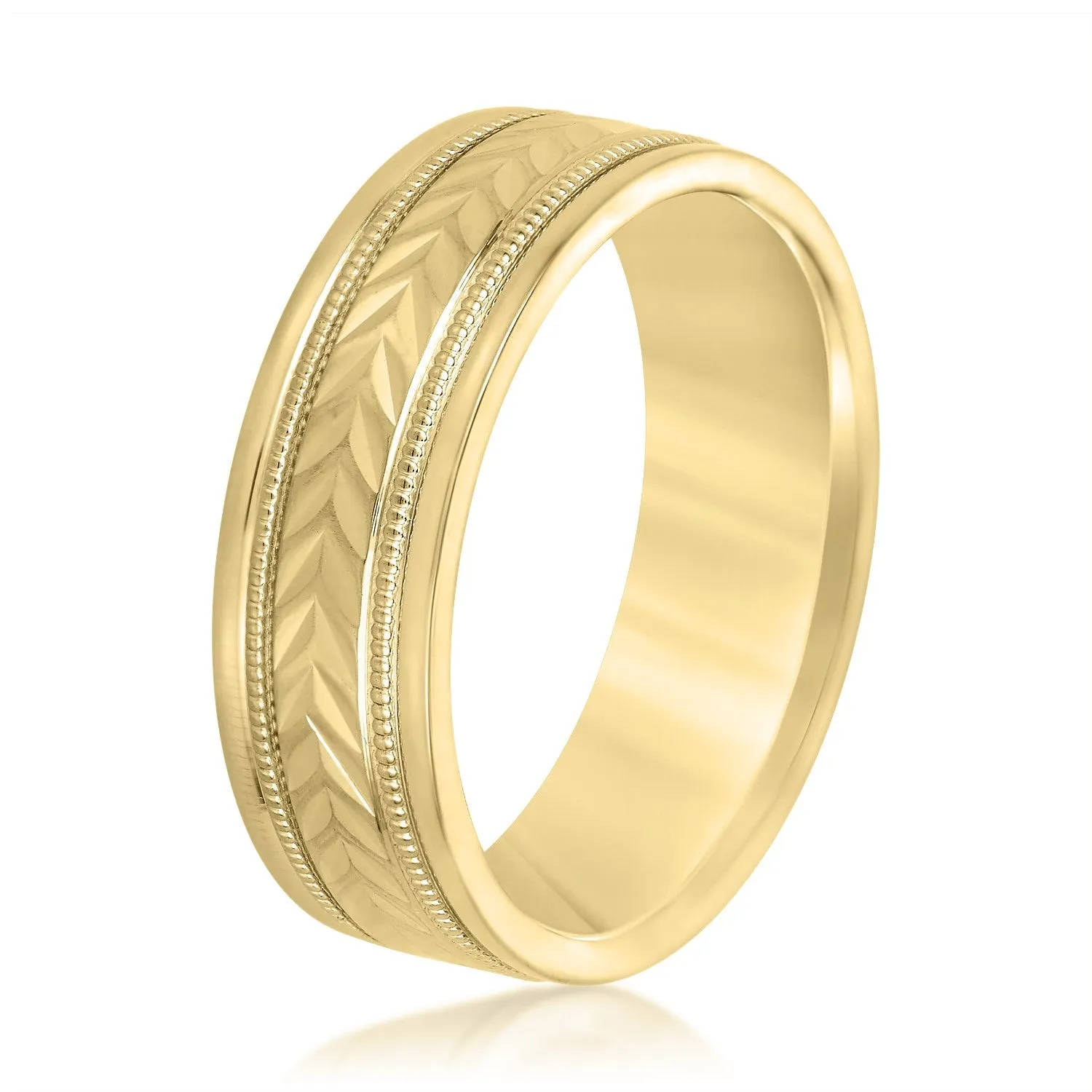 Men's Leafy Floral Design with Milgrain Band