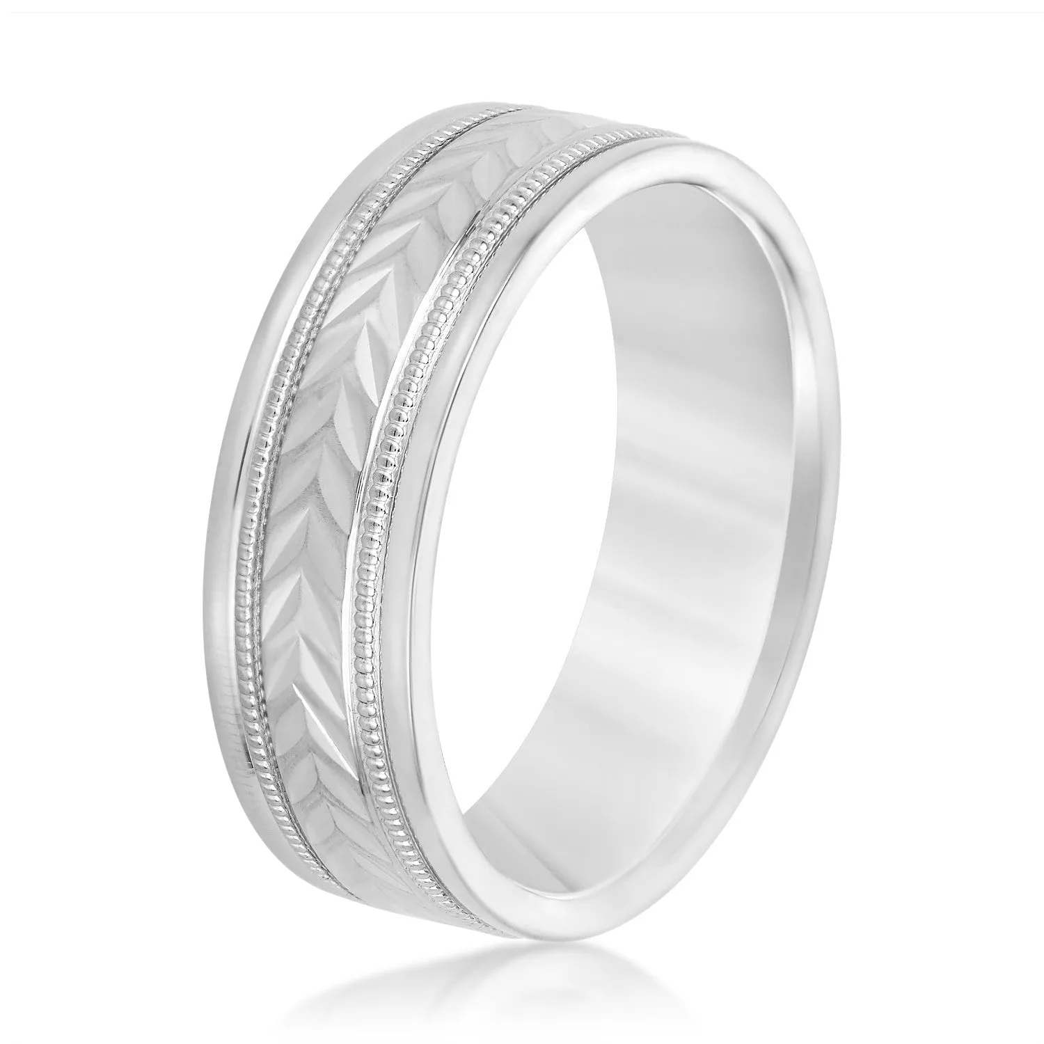 Men's Leafy Floral Design with Milgrain Band