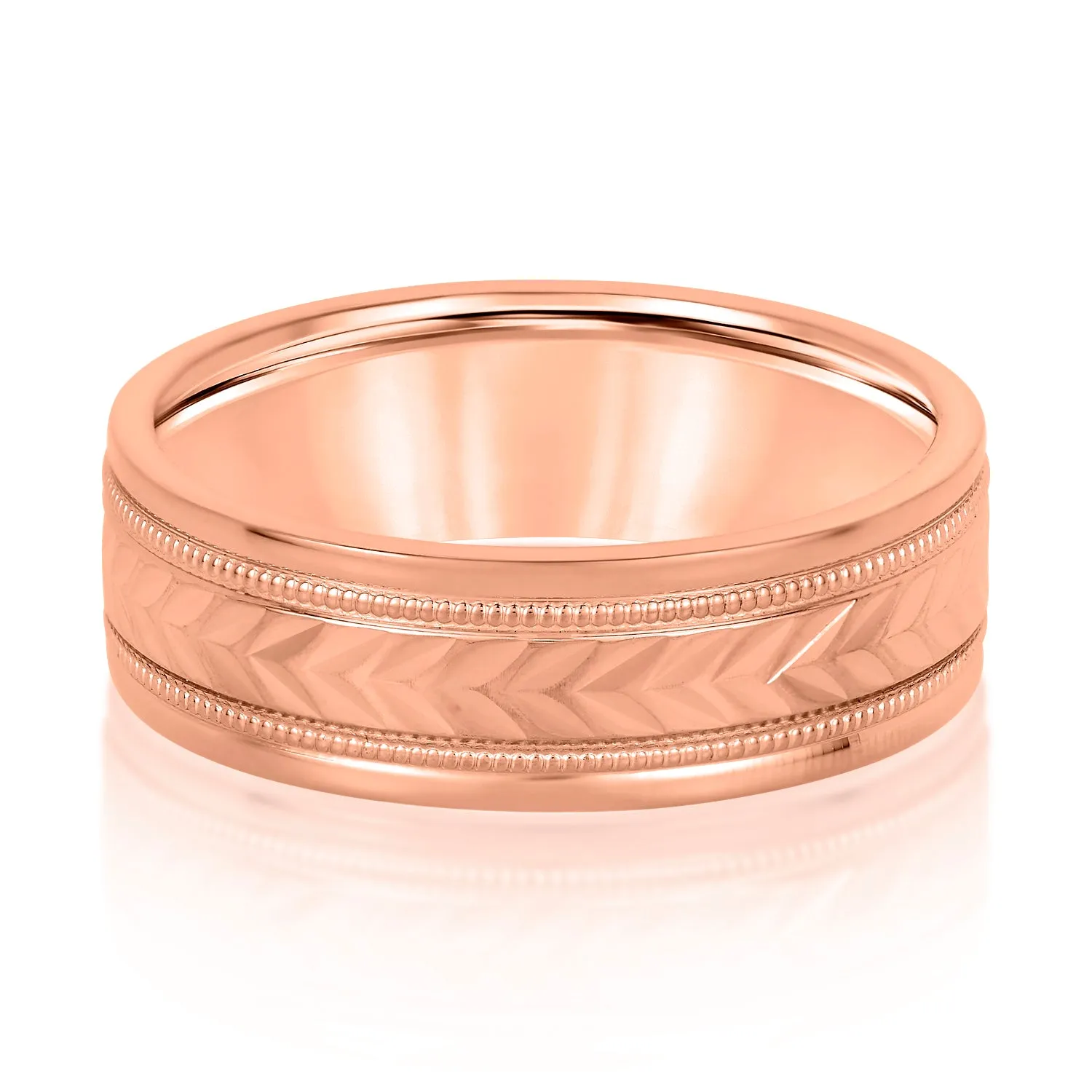Men's Leafy Floral Design with Milgrain Band