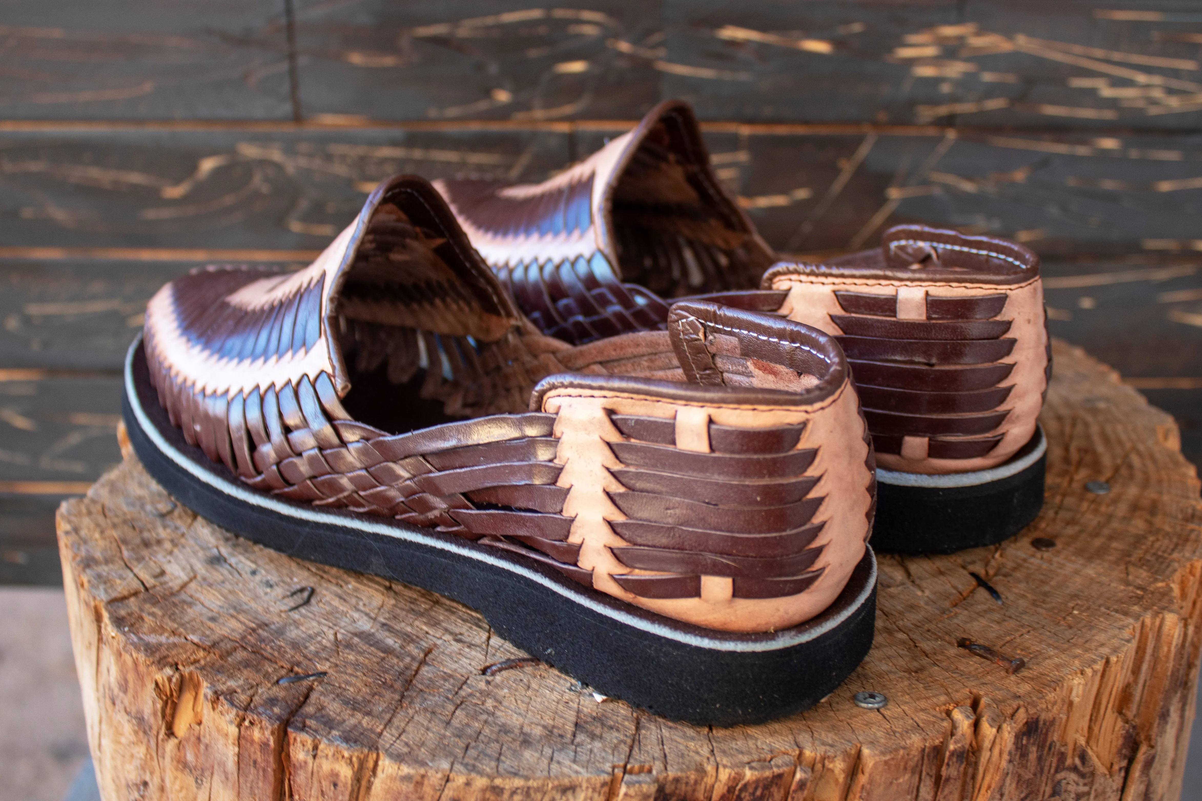 MENS LEATHER 2 TONE BROWN MEXICAN MOCASSIN SHOE SANDALS