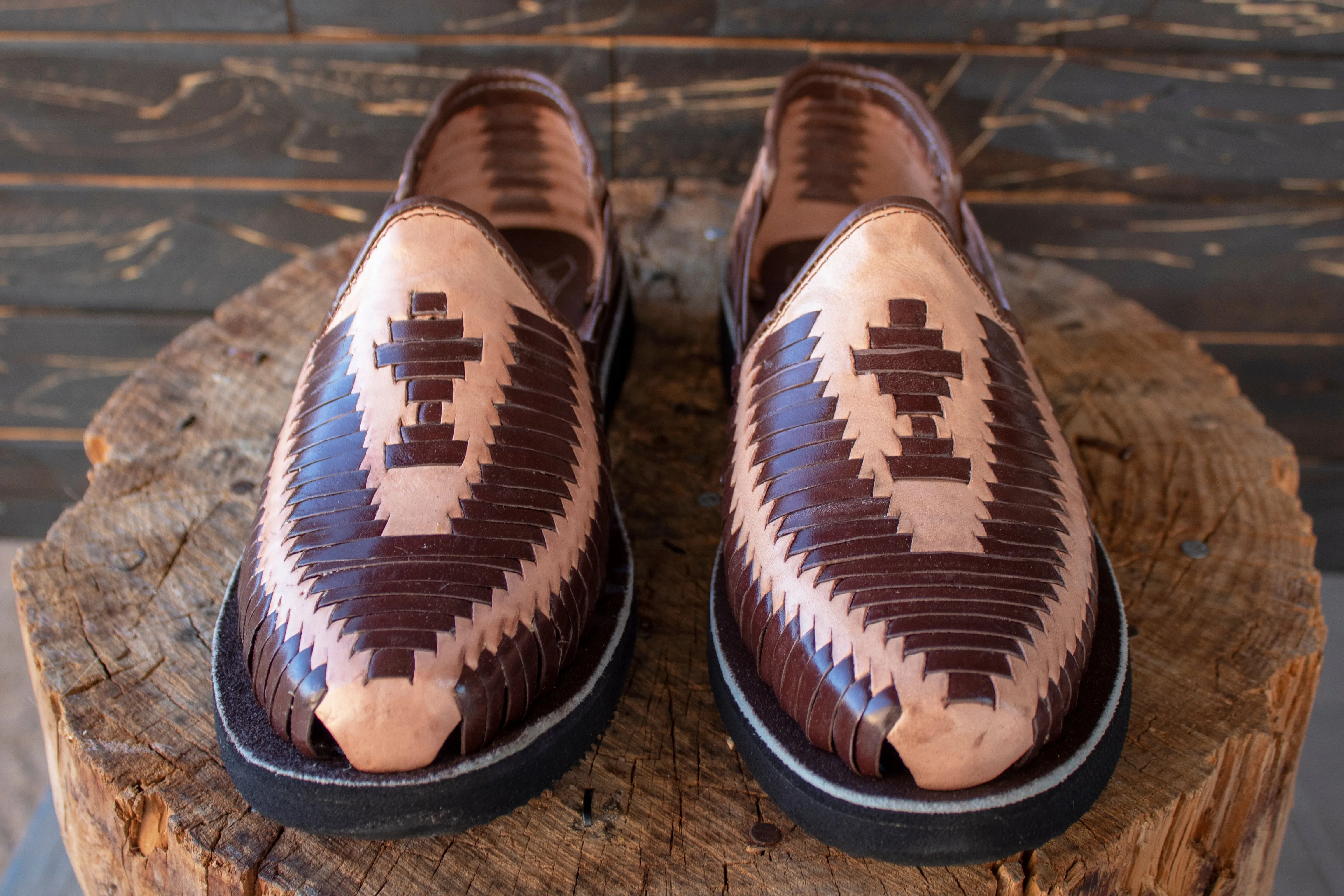 MENS LEATHER 2 TONE BROWN MEXICAN MOCASSIN SHOE SANDALS