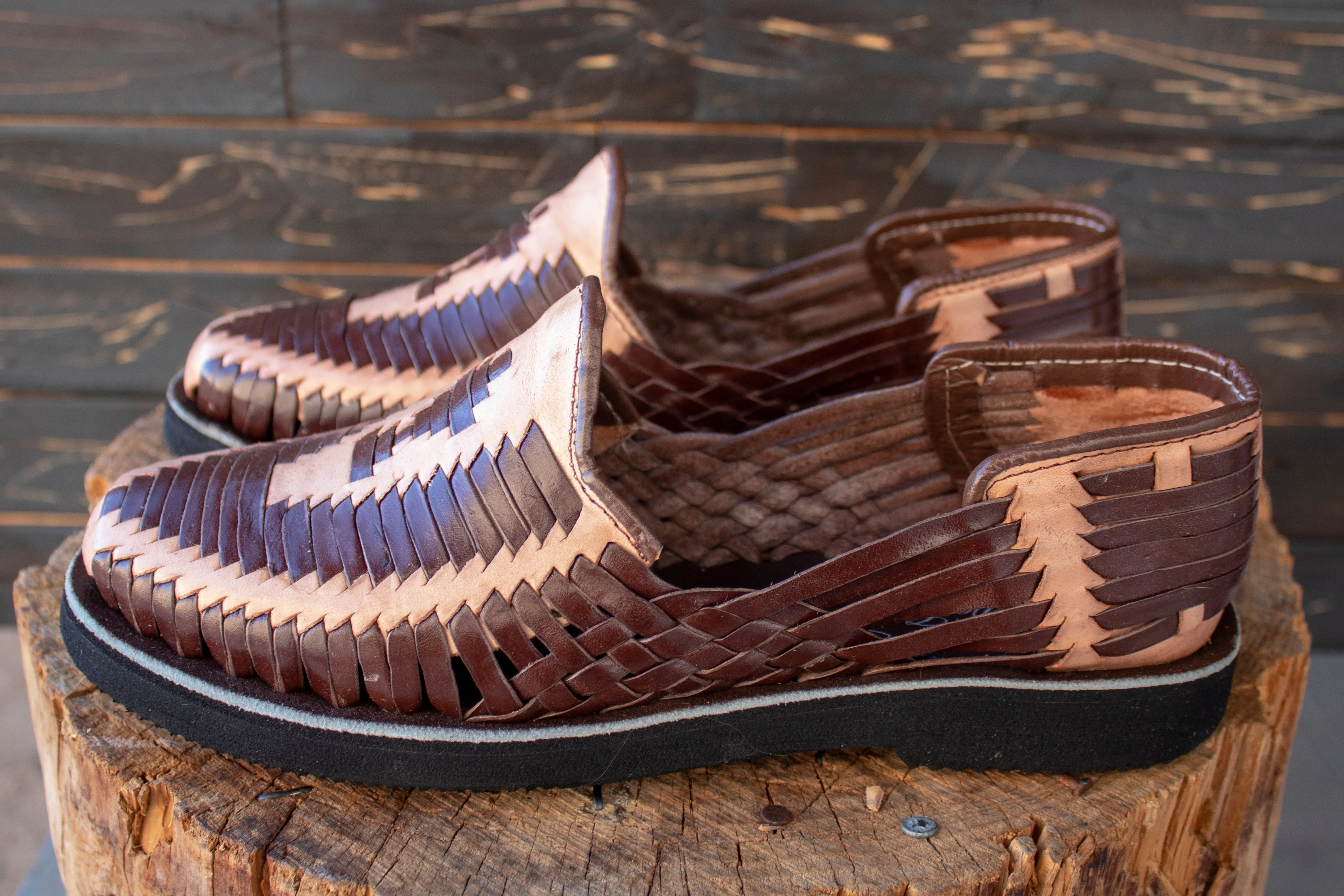 MENS LEATHER 2 TONE BROWN MEXICAN MOCASSIN SHOE SANDALS
