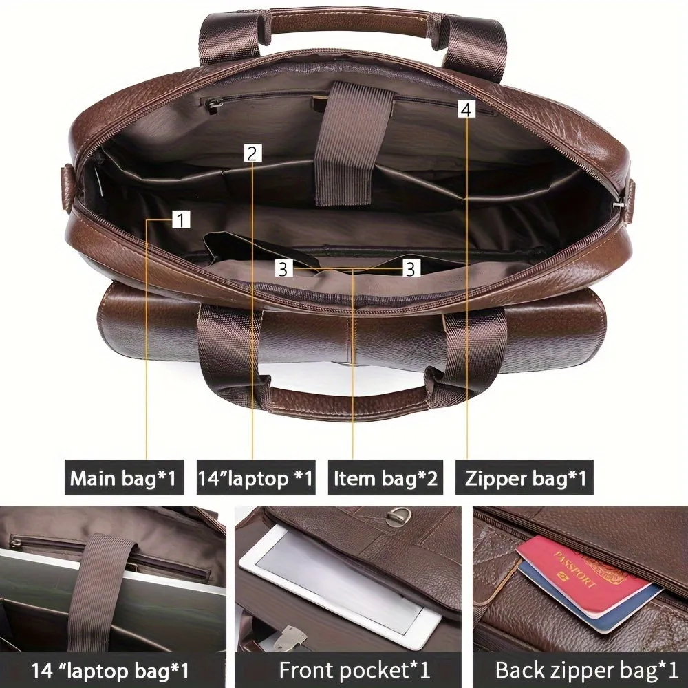 Men's Leather Business Tote Bag Vintage Briefcase