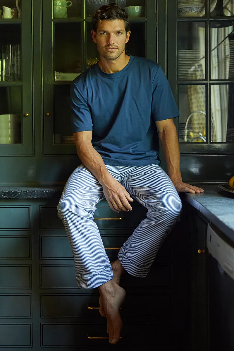 Men's Poplin Pajama Pants in Navy Stripe