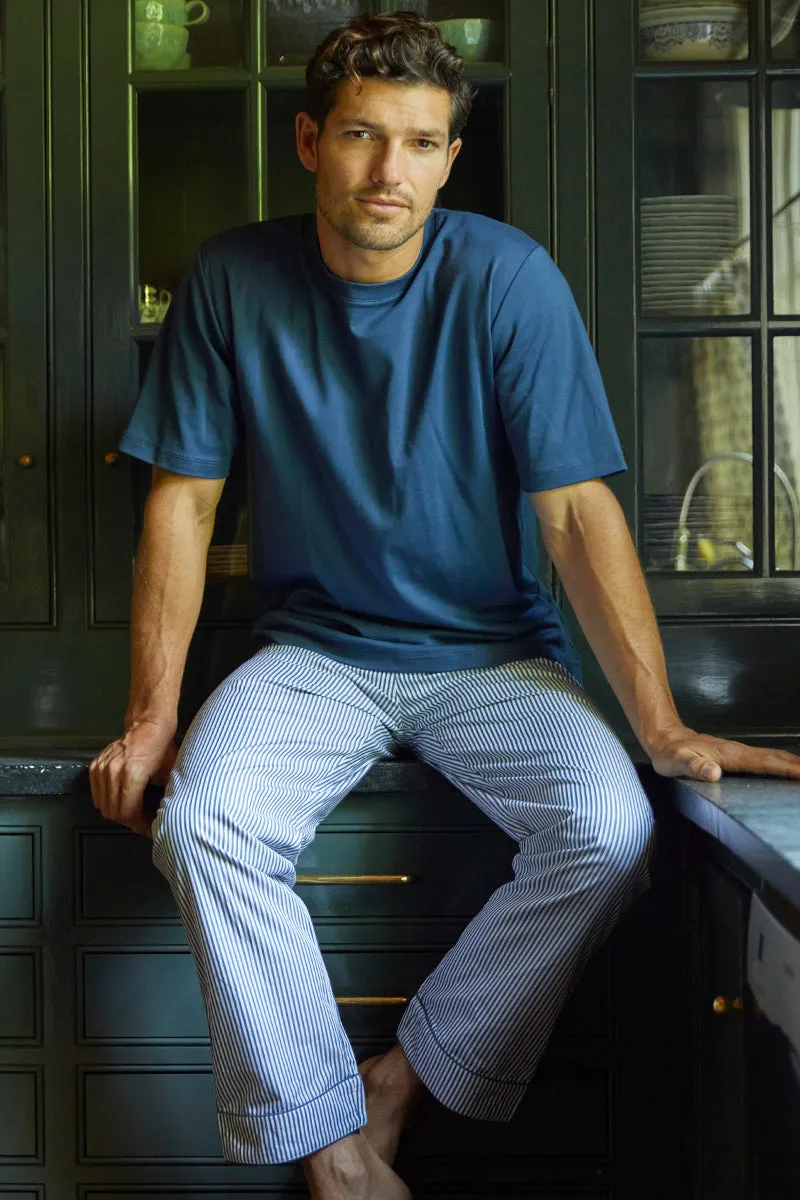 Men's Poplin Pajama Pants in Navy Stripe