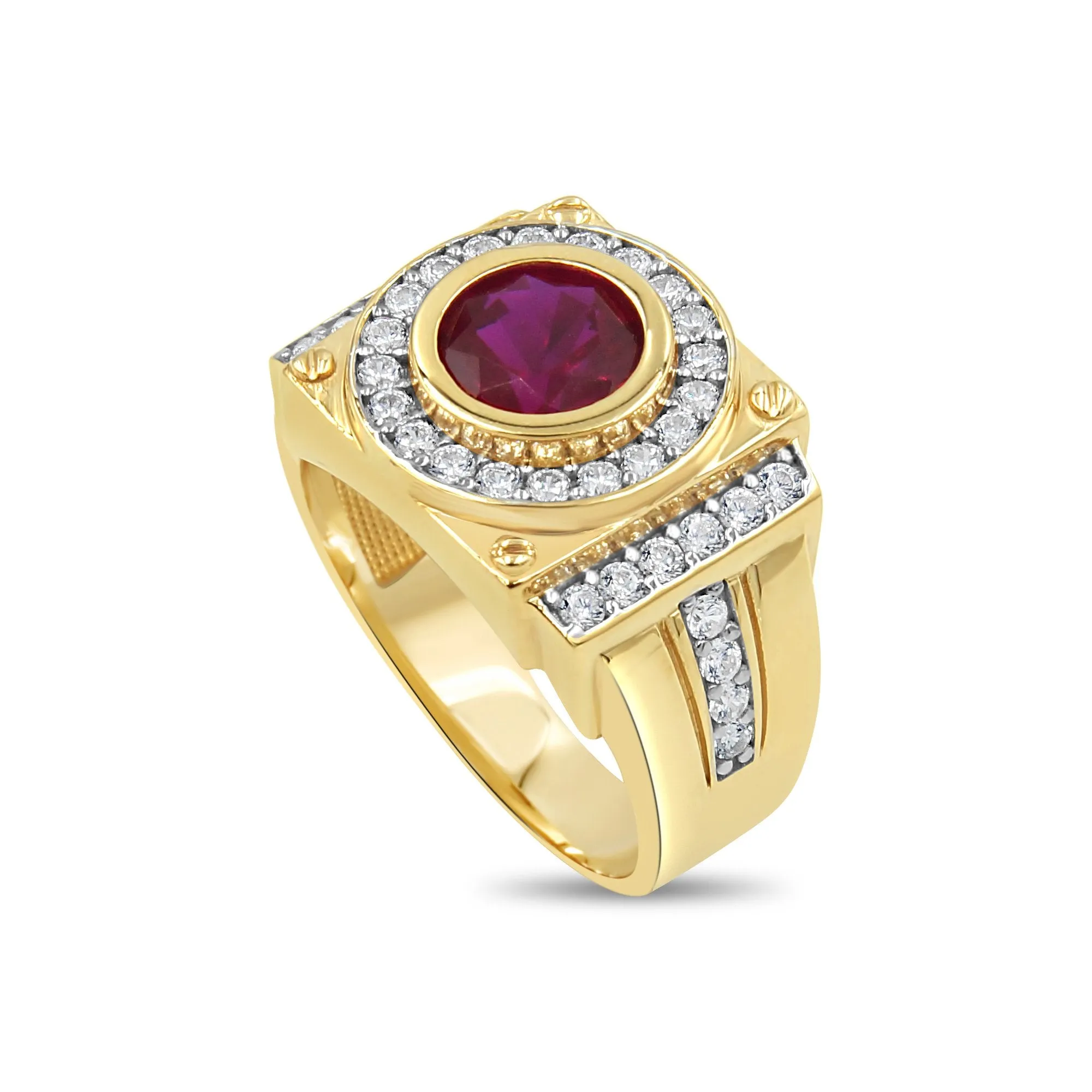 Men's Red Stone Pave set ring in 10kt Gold