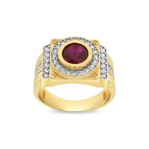Men's Red Stone Pave set ring in 10kt Gold