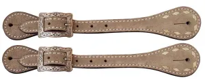 Men's Roughout Leather spur straps with natural buckstitch trim.