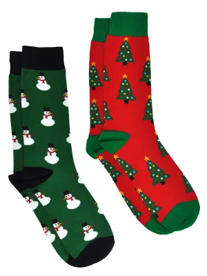 Men's Snowmen & Christmas Trees Socks Size 10-13 (2-PAIRS)