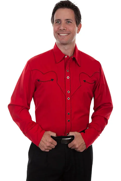 Men's Vintage Western Shirt Collection: Scully Classic Crimson & Black
