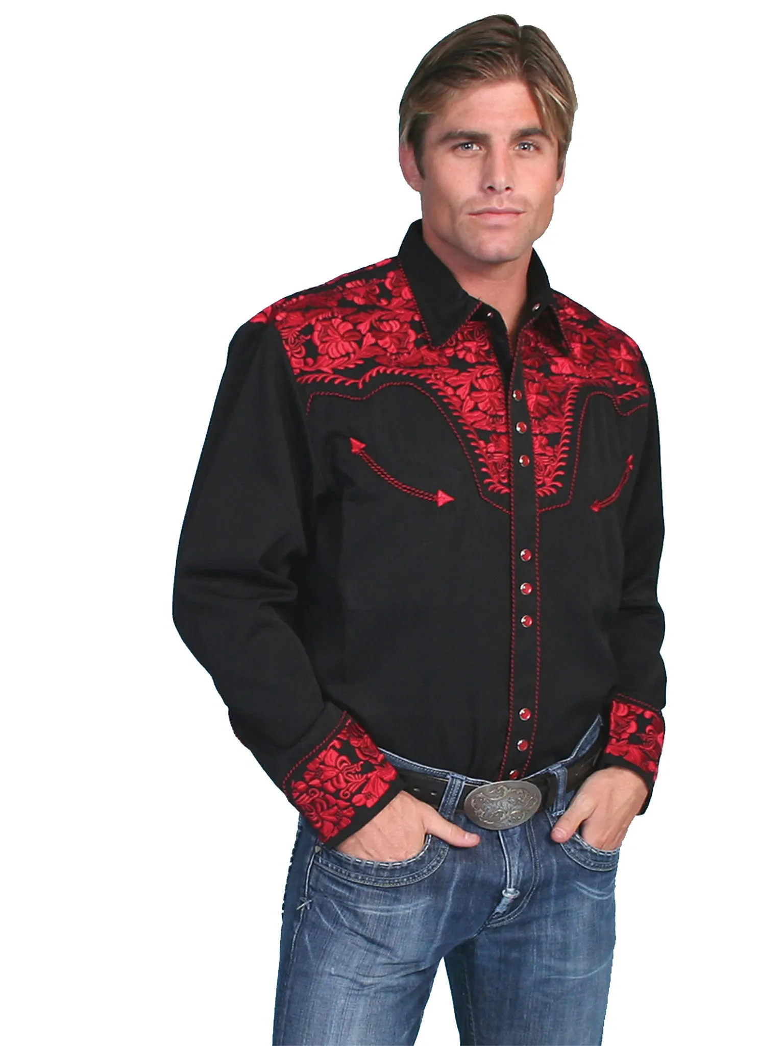 Men's Vintage Western Shirt Collection: Scully Gunfighter Black & Crimson