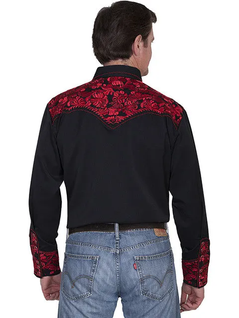 Men's Vintage Western Shirt Collection: Scully Gunfighter Black & Crimson