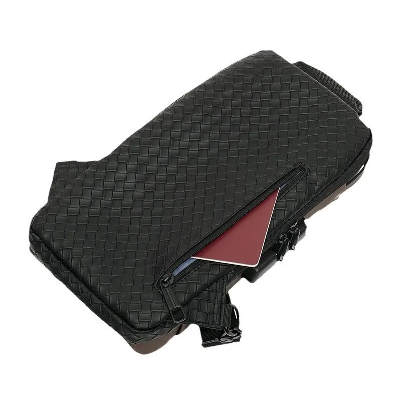 Men's Weaving Motorcycle Large Capacity Charging Men's Chest Bags