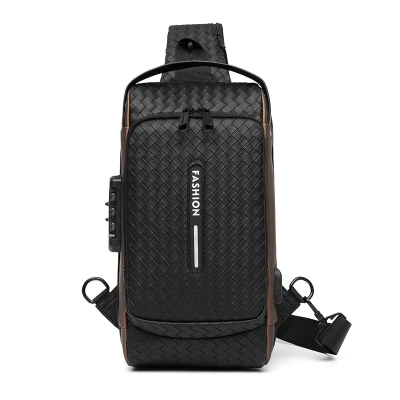 Men's Weaving Motorcycle Large Capacity Charging Men's Chest Bags