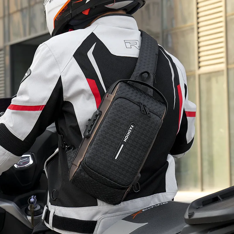Men's Weaving Motorcycle Large Capacity Charging Men's Chest Bags
