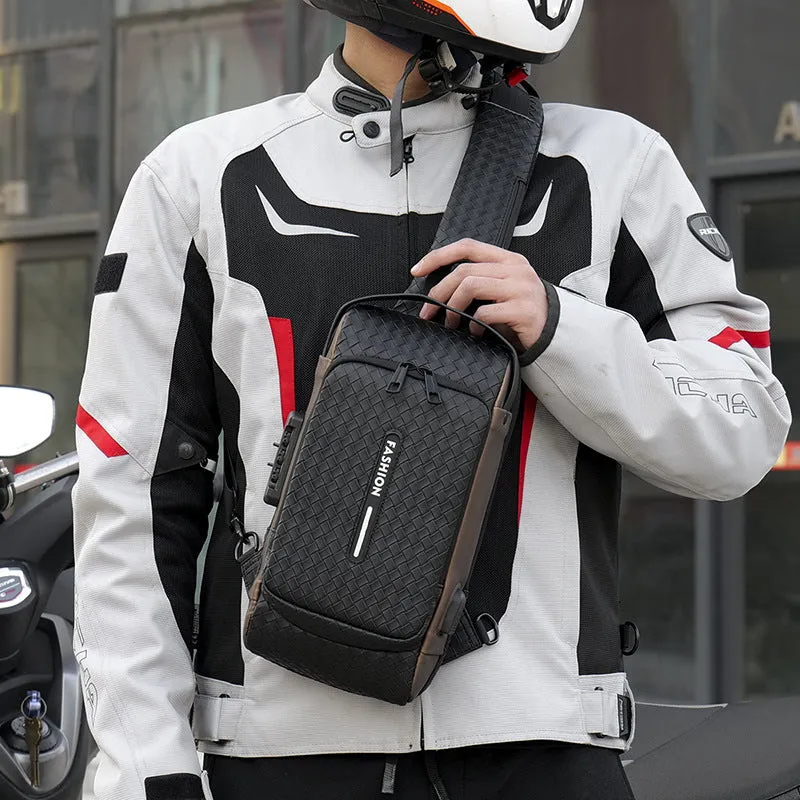 Men's Weaving Motorcycle Large Capacity Charging Men's Chest Bags