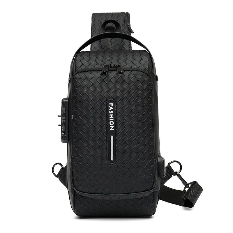 Men's Weaving Motorcycle Large Capacity Charging Men's Chest Bags