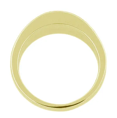 Mid Century Modern Sculptural Engraved Olive Leaves Ring in Yellow Gold - 6.1mm wide