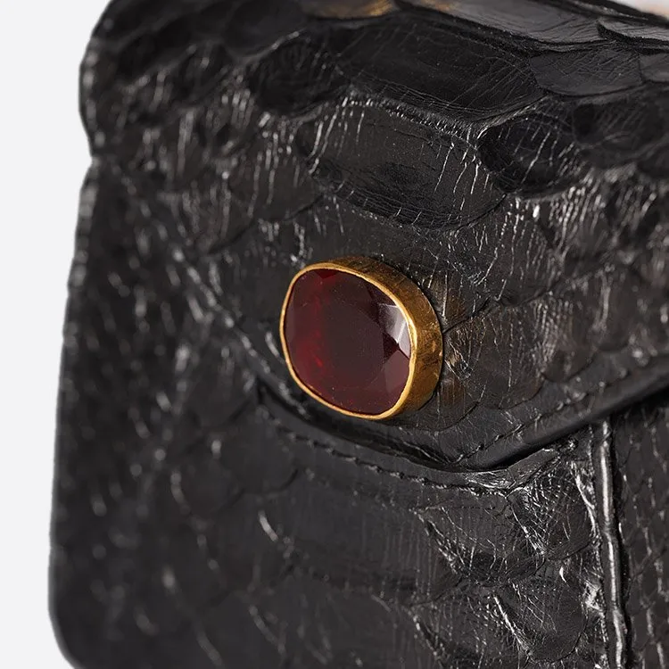 MINI ZAIN BAG IN BLACK PYTHON AND GARNET STONE
