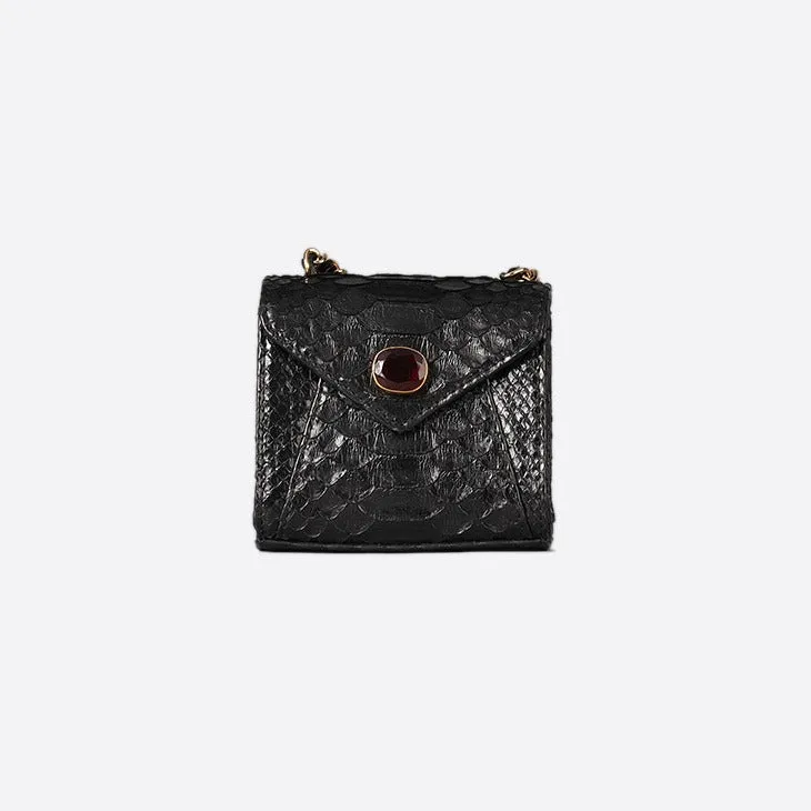 MINI ZAIN BAG IN BLACK PYTHON AND GARNET STONE