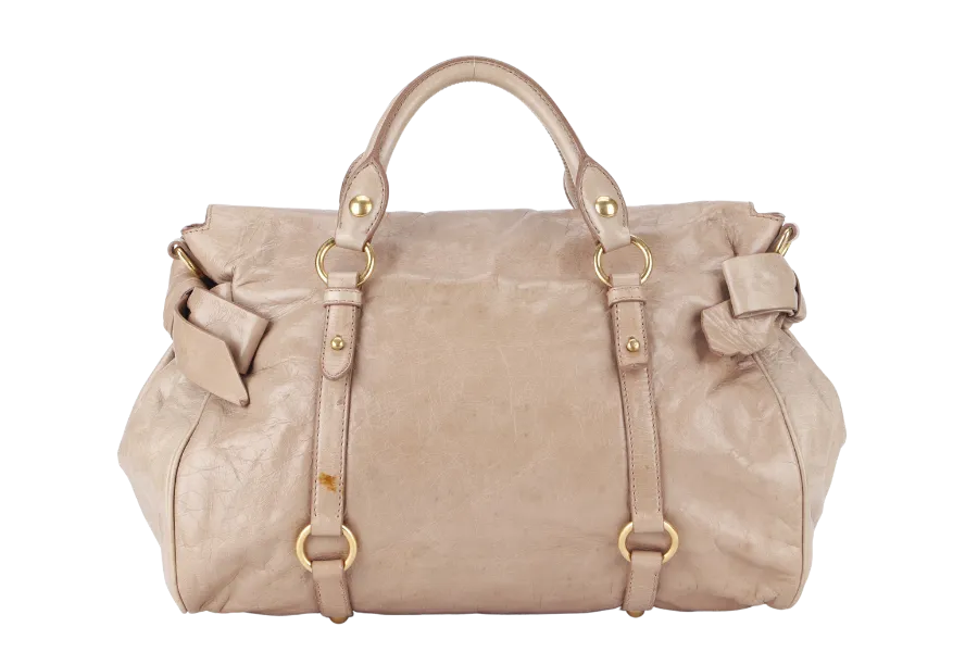 MIU MIU 2WAY BOW RIBBON HANDBAG BEIGE LEATHER WITH DUST COVER