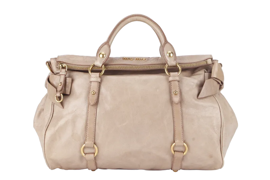 MIU MIU 2WAY BOW RIBBON HANDBAG BEIGE LEATHER WITH DUST COVER