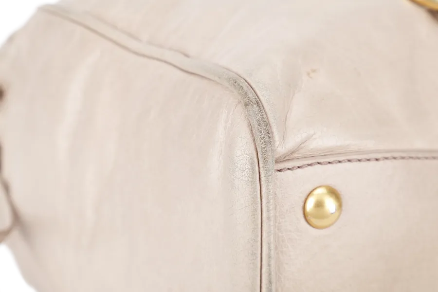 MIU MIU VITELLO LUX LARGE BEIGE BOWLER BAG GOLD HARDWARE WITH LEATHER STRAPS AND DUST COVER