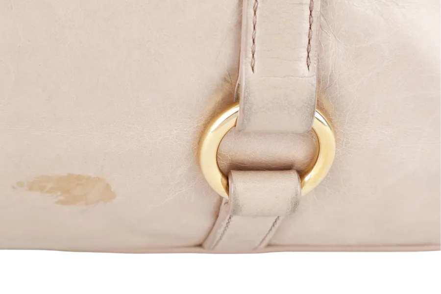 MIU MIU VITELLO LUX LARGE BEIGE BOWLER BAG GOLD HARDWARE WITH LEATHER STRAPS AND DUST COVER