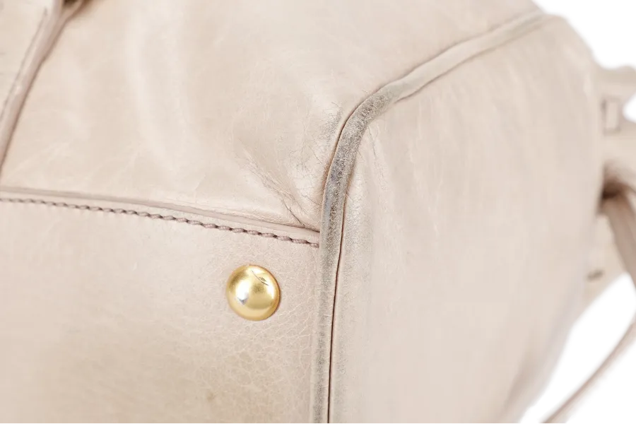 MIU MIU VITELLO LUX LARGE BEIGE BOWLER BAG GOLD HARDWARE WITH LEATHER STRAPS AND DUST COVER