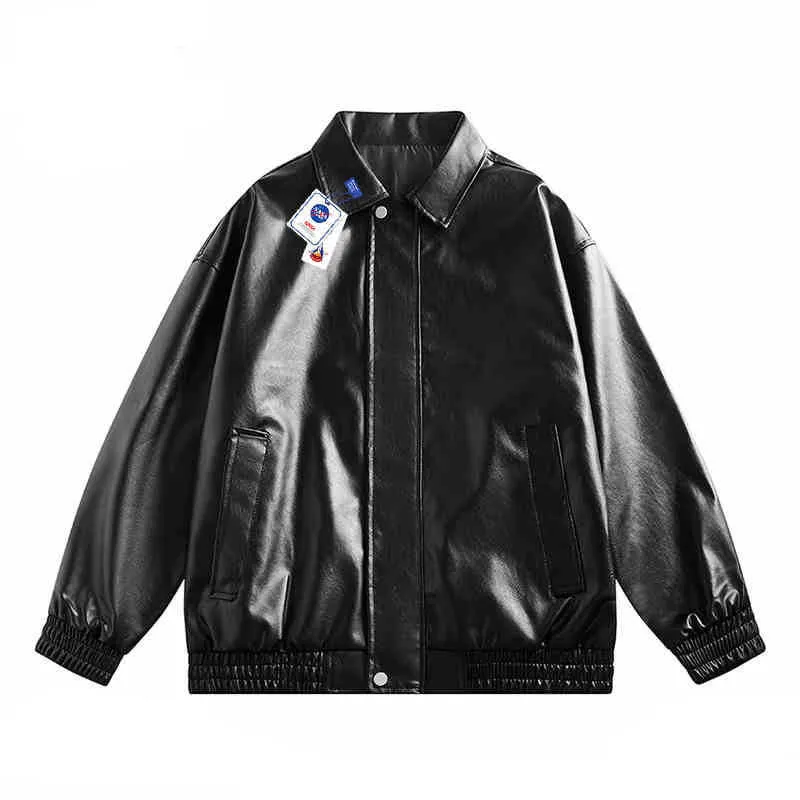 NASA Men's Leather Bomber Jacket Loose