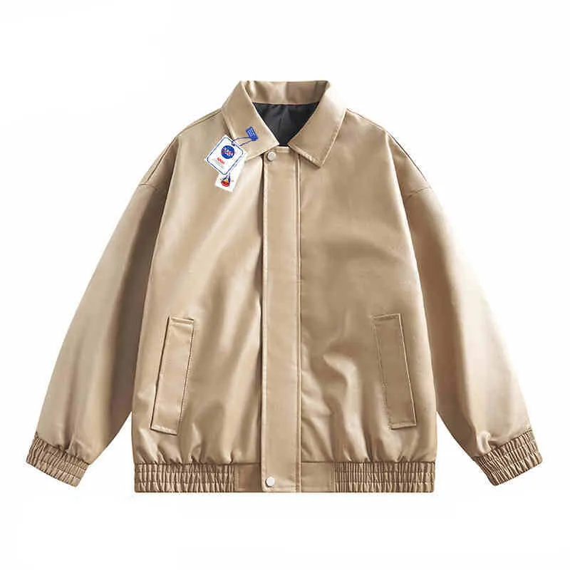 NASA Men's Leather Bomber Jacket Loose