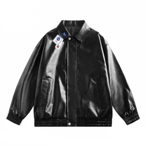 NASA Men's Leather Bomber Jacket Loose