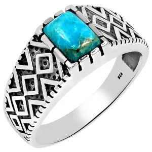 Natural Blue Mohave Turquoise 925 Solid Sterling Silver Men's Ring Size 7, 8, 9, 10, 11, 12, 13