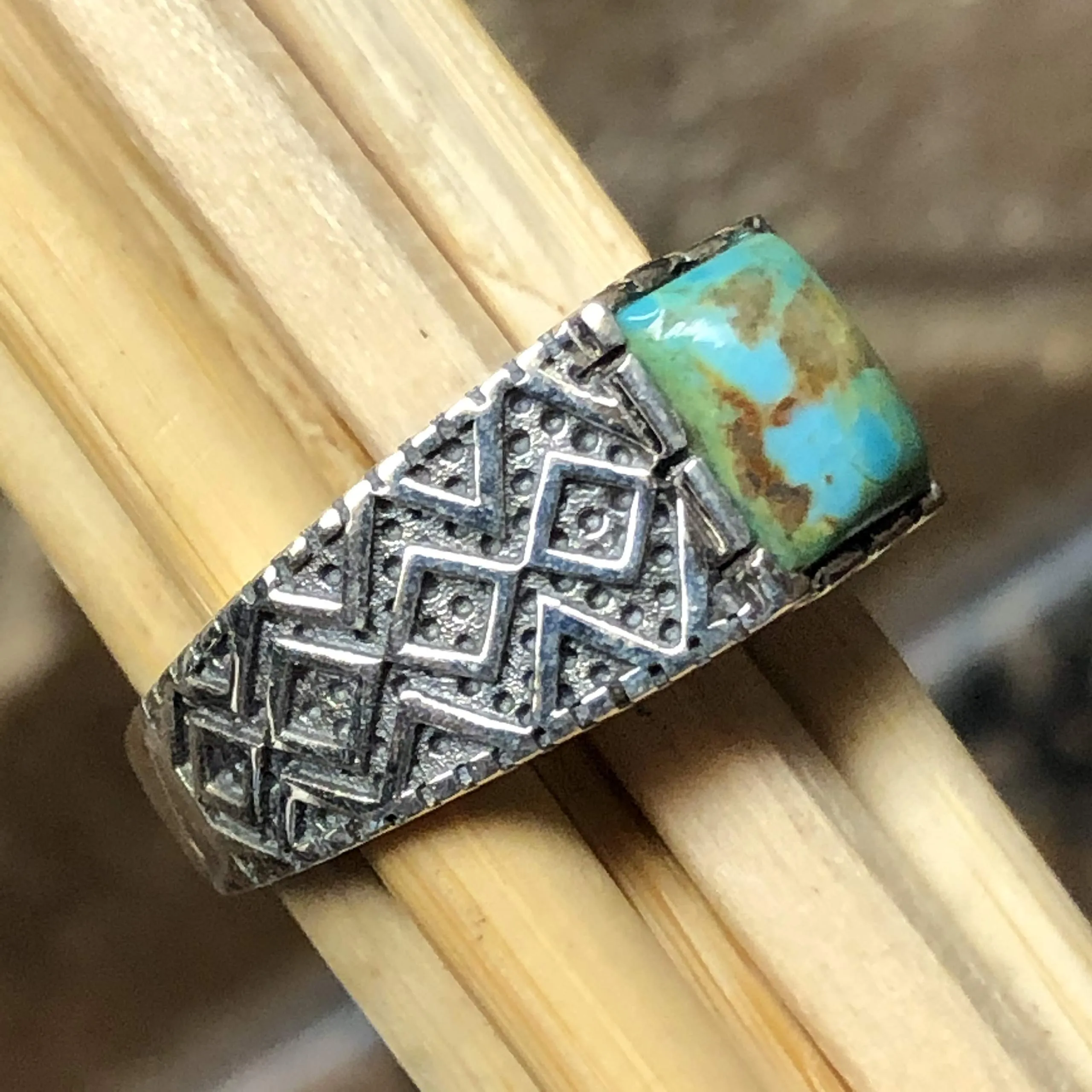 Natural Blue Mohave Turquoise 925 Solid Sterling Silver Men's Ring Size 7, 8, 9, 10, 11, 12, 13