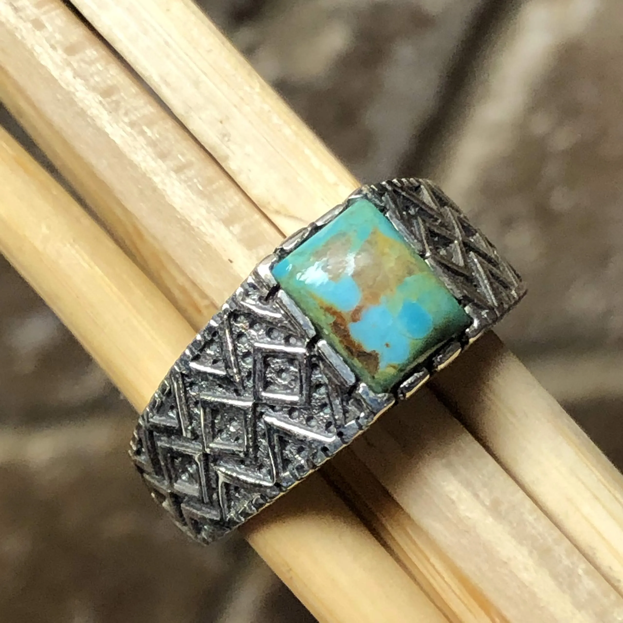 Natural Blue Mohave Turquoise 925 Solid Sterling Silver Men's Ring Size 7, 8, 9, 10, 11, 12, 13