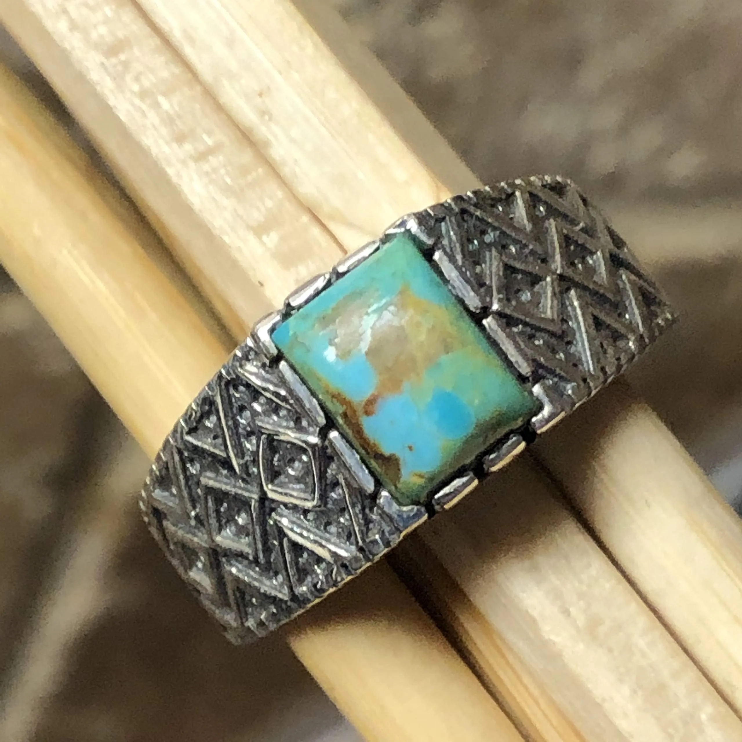 Natural Blue Mohave Turquoise 925 Solid Sterling Silver Men's Ring Size 7, 8, 9, 10, 11, 12, 13