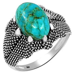 Natural Blue Mohave Turquoise 925 Solid Sterling Silver Men's Ring Size 8, 9, 10, 11, 12, 13