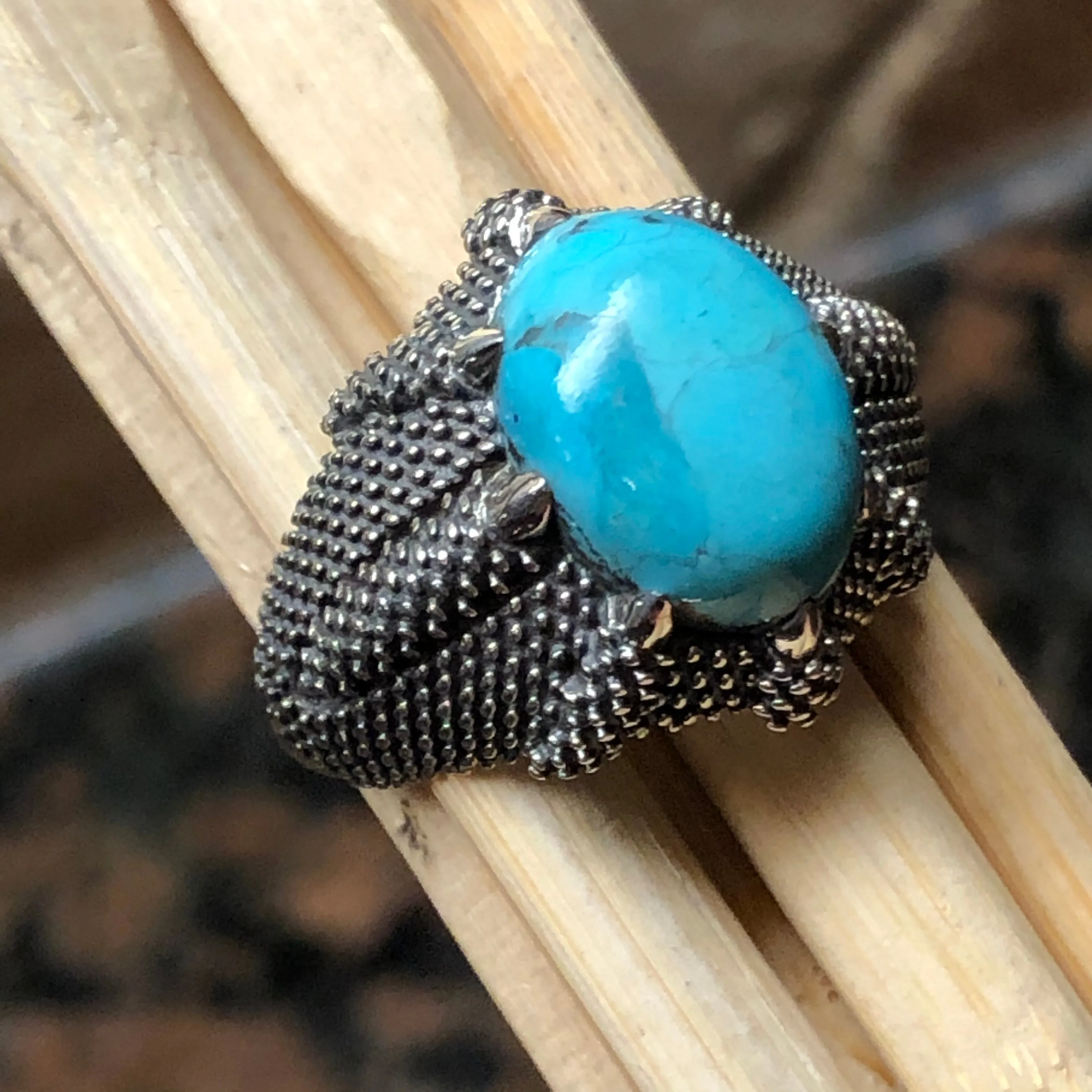 Natural Blue Mohave Turquoise 925 Solid Sterling Silver Men's Ring Size 8, 9, 10, 11, 12, 13