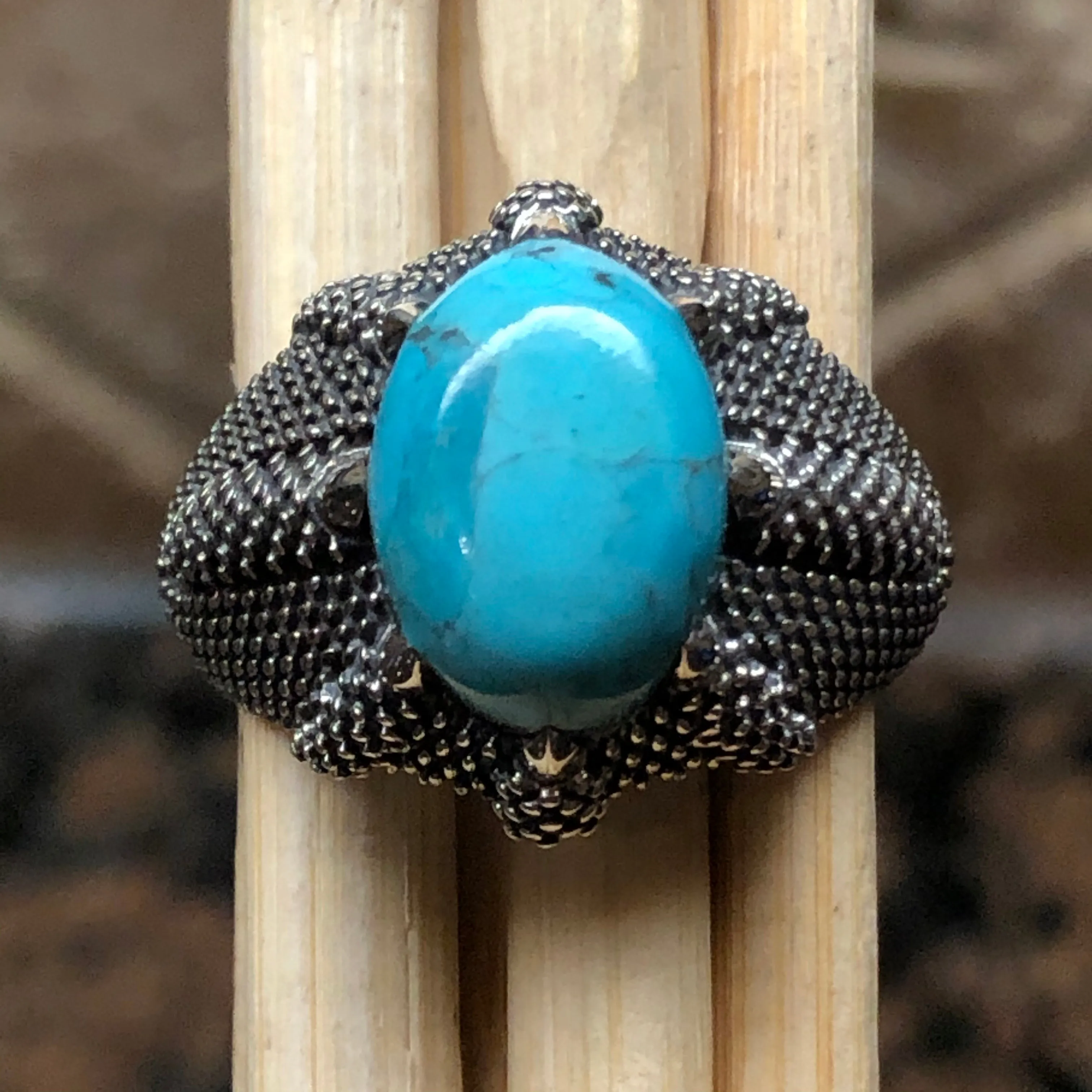 Natural Blue Mohave Turquoise 925 Solid Sterling Silver Men's Ring Size 8, 9, 10, 11, 12, 13