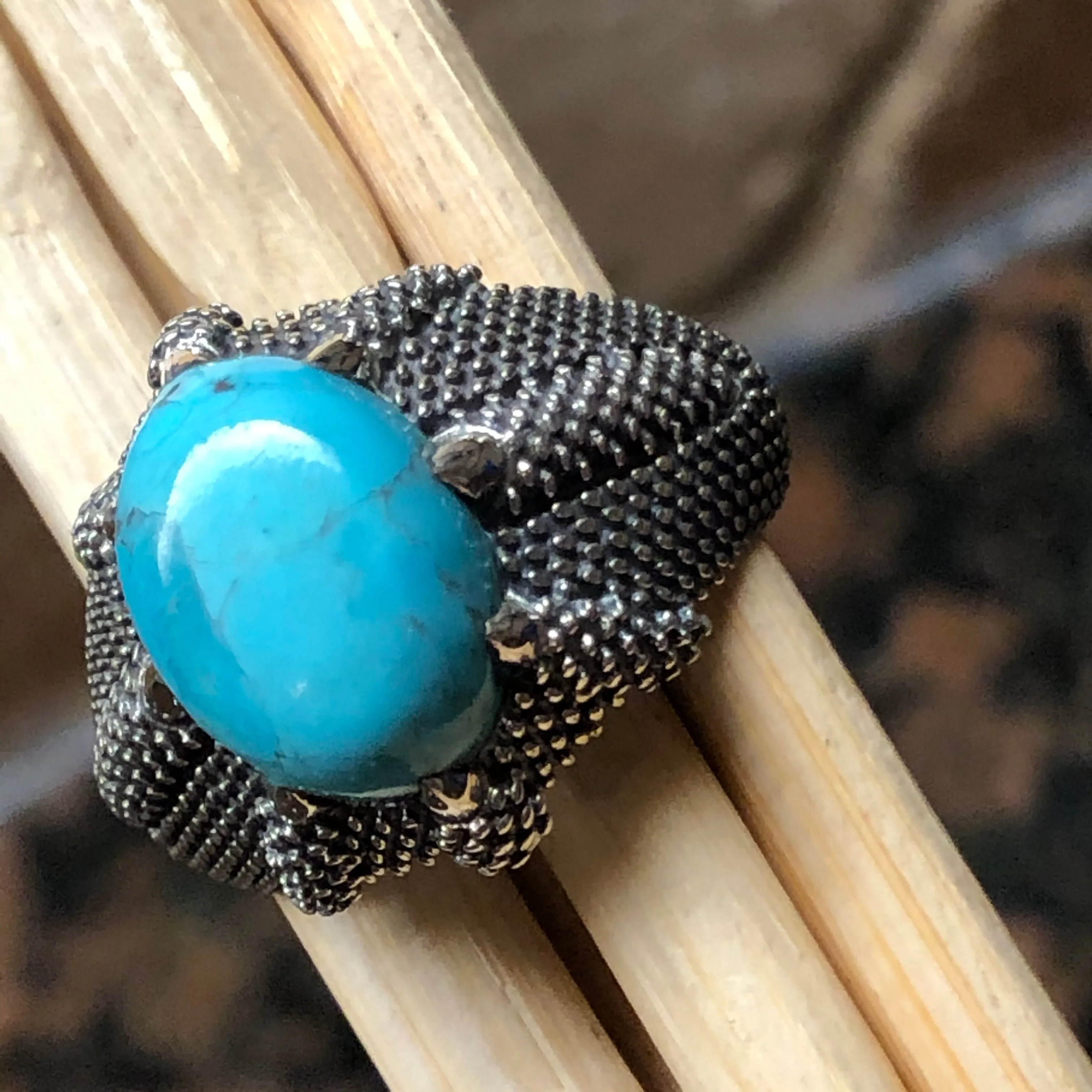 Natural Blue Mohave Turquoise 925 Solid Sterling Silver Men's Ring Size 8, 9, 10, 11, 12, 13