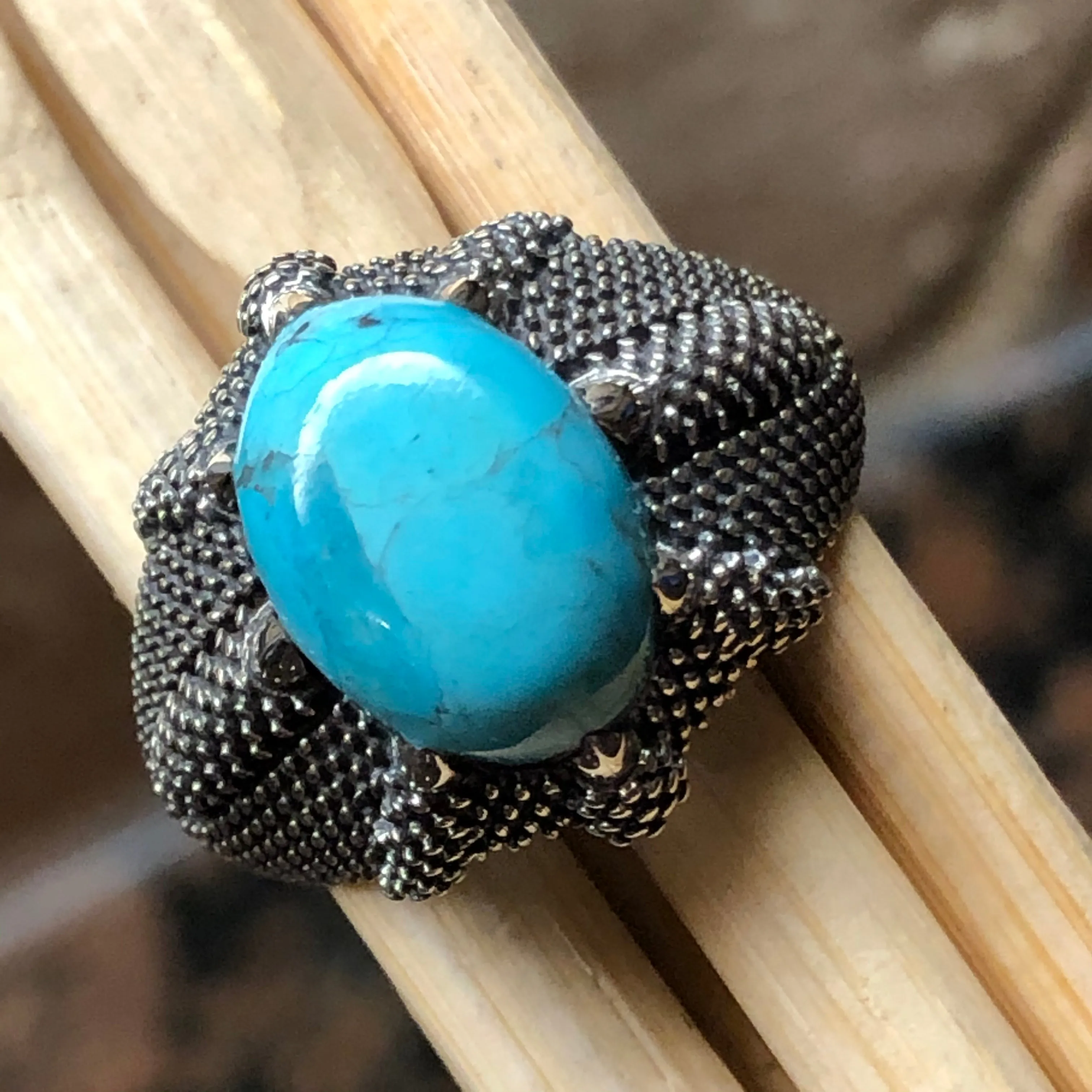 Natural Blue Mohave Turquoise 925 Solid Sterling Silver Men's Ring Size 8, 9, 10, 11, 12, 13