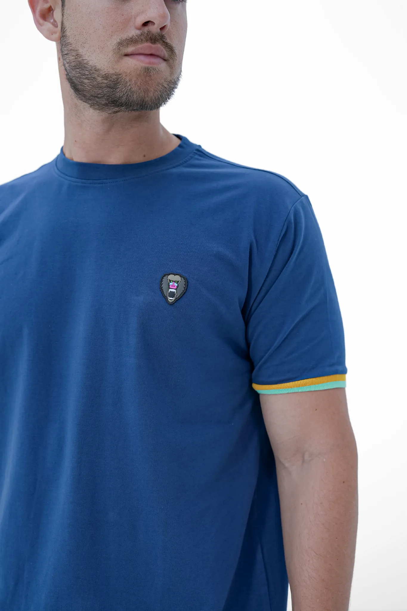 NAVY CUFF MUSTARD/MINT RIBBED CREW NECK