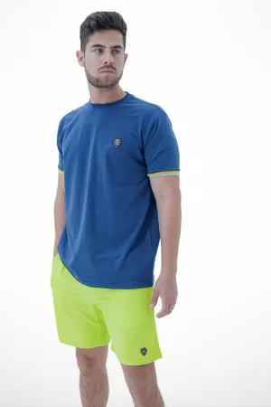 NAVY CUFF MUSTARD/MINT RIBBED CREW NECK