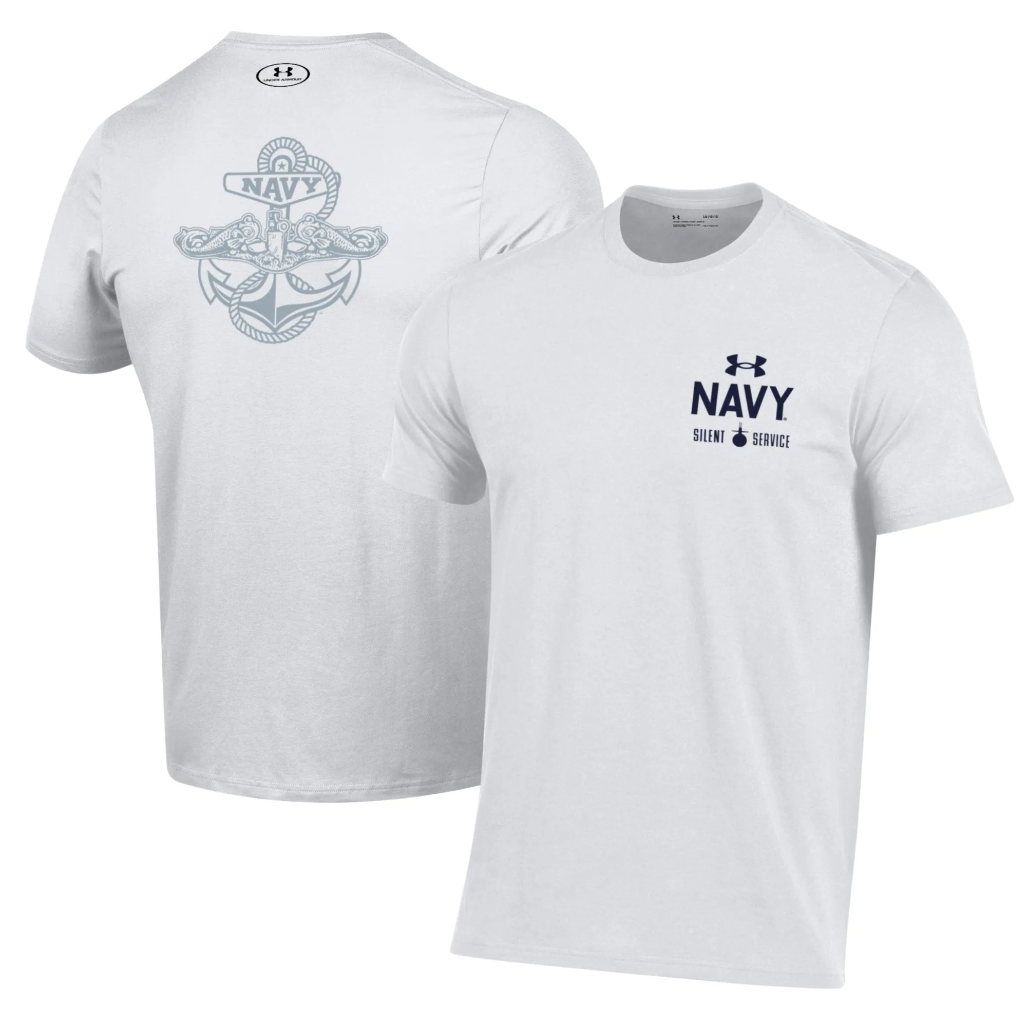 Navy Under Armour Anchor Silent Service Performance Cotton T-Shirt (White)