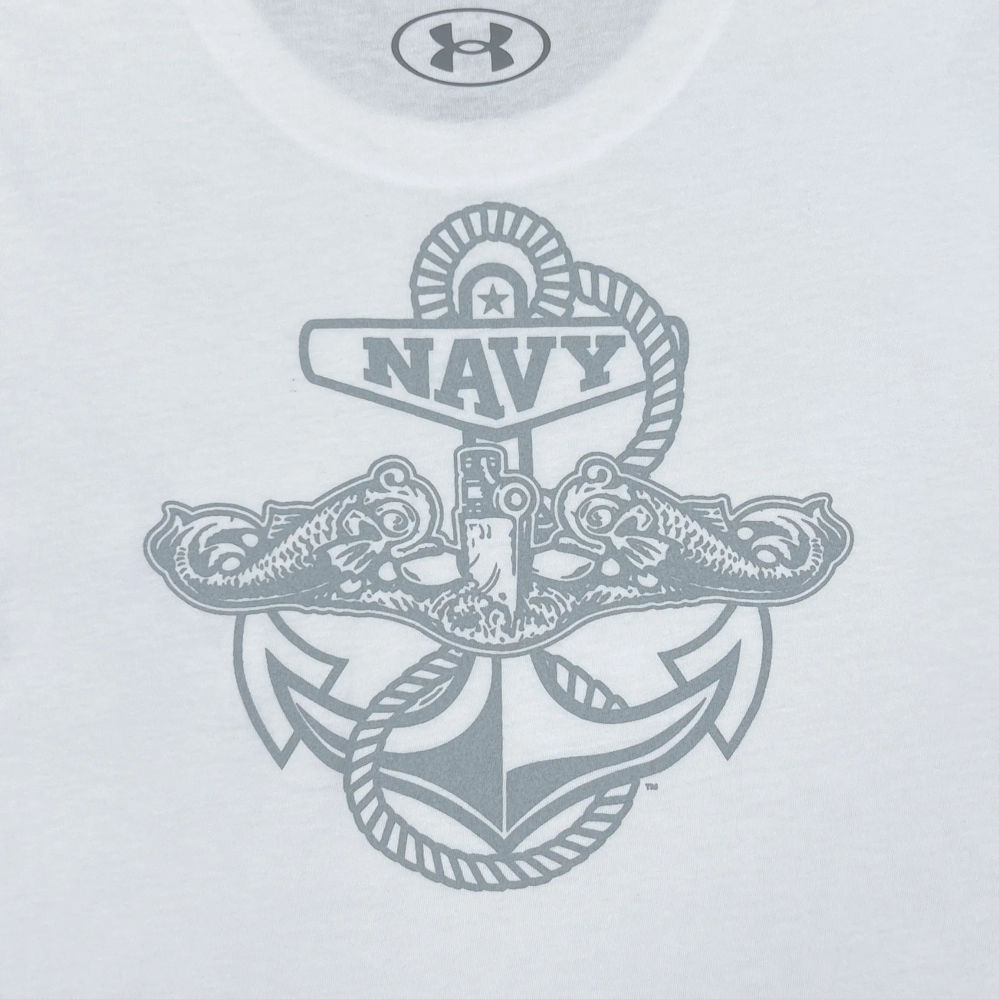 Navy Under Armour Anchor Silent Service Performance Cotton T-Shirt (White)