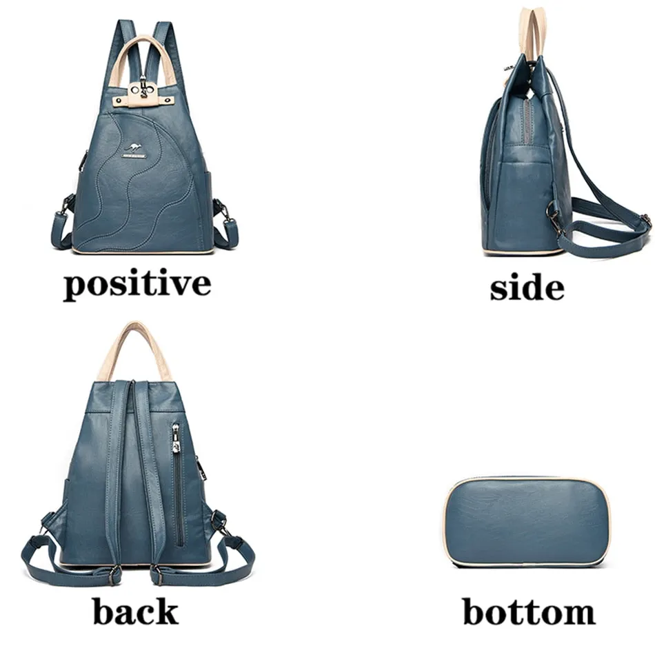 New Multifunctional Fashion Backpack For Women High Quality Leather Retro Backpack