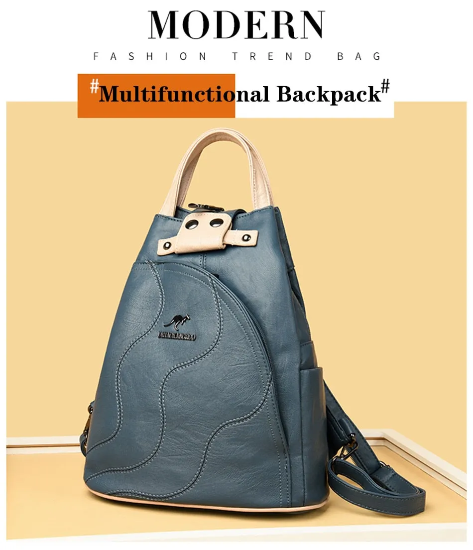 New Multifunctional Fashion Backpack For Women High Quality Leather Retro Backpack