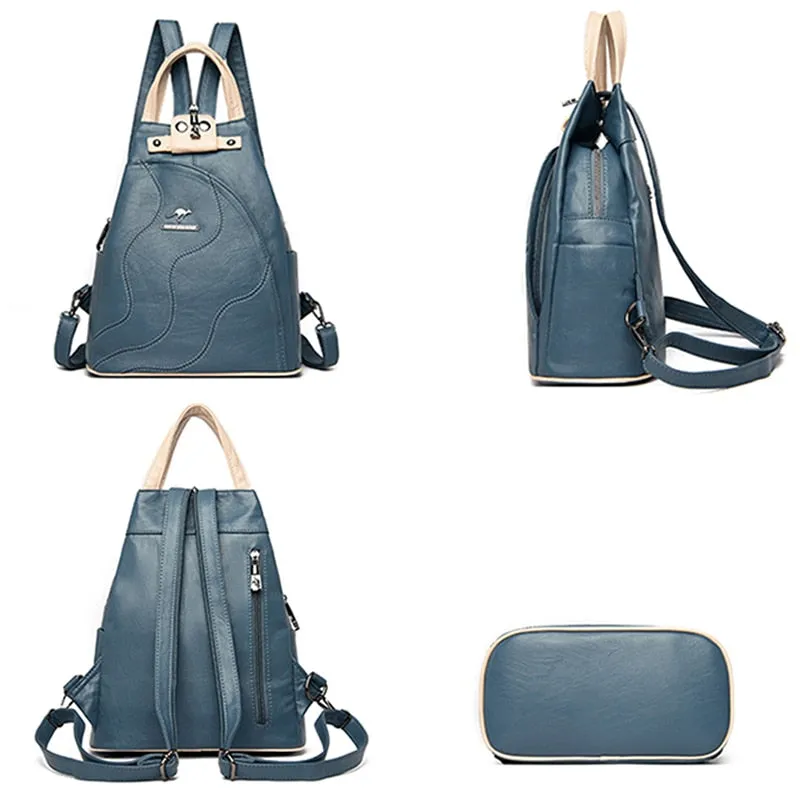 New Multifunctional Fashion Backpack For Women High Quality Leather Retro Backpack