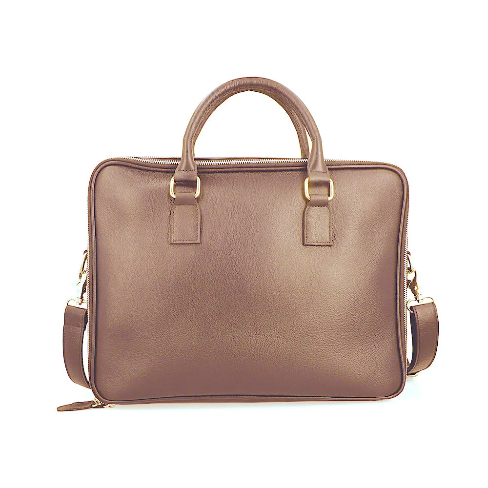 Norde Brown Milled Leather Laptop Briefcase